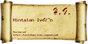 Hintalan Iván névjegykártya